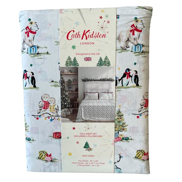 Cath Kidston London 4pc FULL Sheet Set Christmas Animals Cream Cotton NEW - Picture 8 of 15